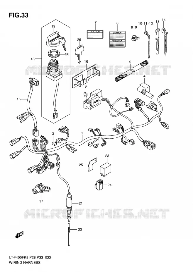 WIRING HARNESS (MODEL K8/K9) Suzuki QUAD 400 KINGQUAD 2008  LT-F400FK8(P28/P33)