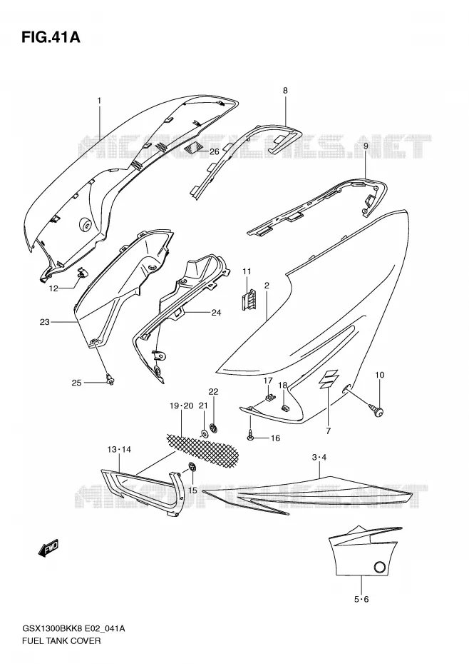 FUEL TANK COVER (MODEL L0) Suzuki MOTO 1300 B-KING 2012  GSX1300BKAU2K8(E2)