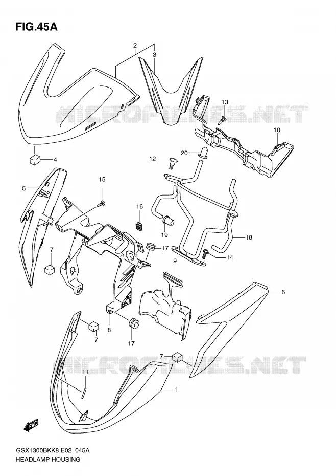 HEADLAMP HOUSING (MODEL L0) Suzuki MOTO 1300 B-KING 2012  GSX1300BKU2K8(E2)