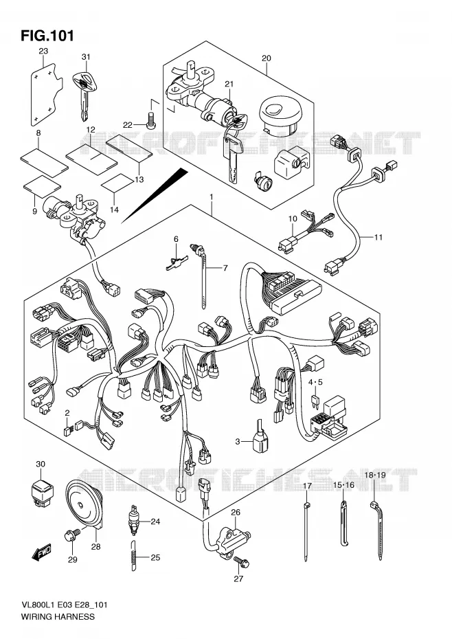 WIRING HARNESS (VL800CL1 E28) Suzuki MOTO 800 VOLUSIA 2011  VL800L1(E3/E28)