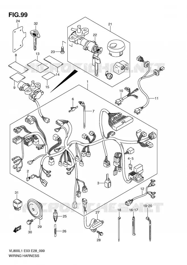 WIRING HARNESS (VL800L1 E33) Suzuki MOTO 800 VOLUSIA 2011  VL800L1(E3/E28)