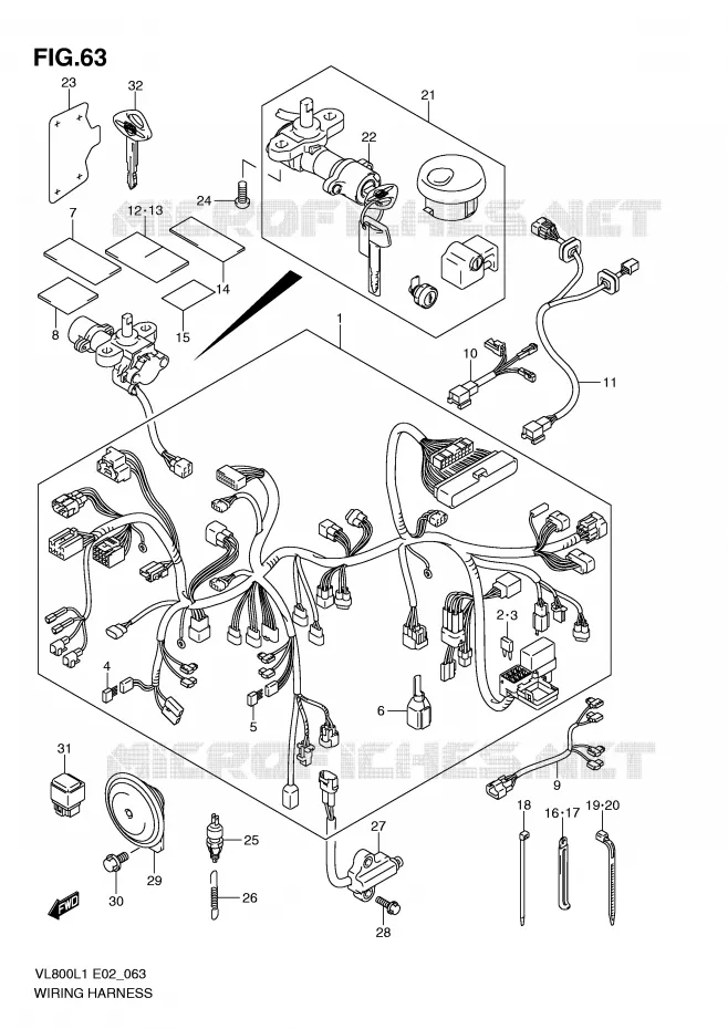 WIRING HARNESS (VL800TL1 E24) Suzuki MOTO 800 VOLUSIA 2011  VL800UEL1(E2)