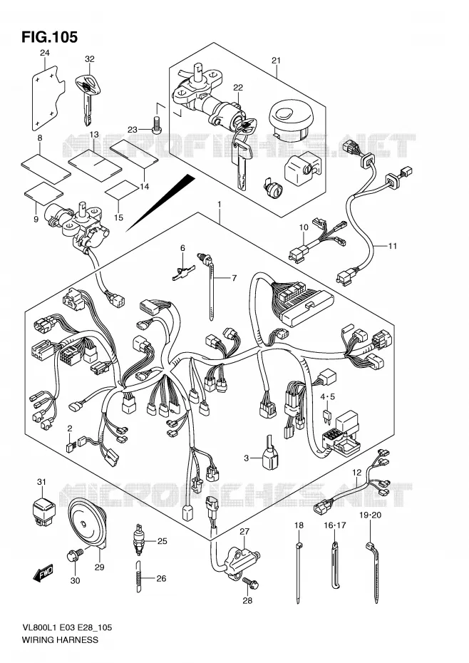 WIRING HARNESS (VL800TL1 E33) Suzuki MOTO 800 VOLUSIA 2011  VL800CL1(E3/E28)