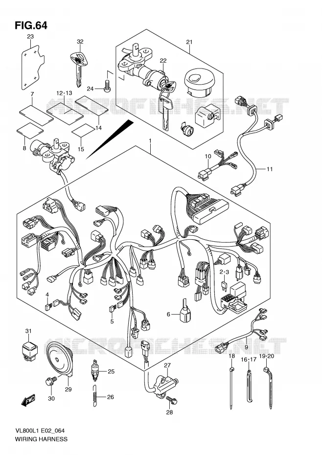 WIRING HARNESS (VL800UEL1 E19) Suzuki MOTO 800 VOLUSIA 2011  VL800CL1(E2)