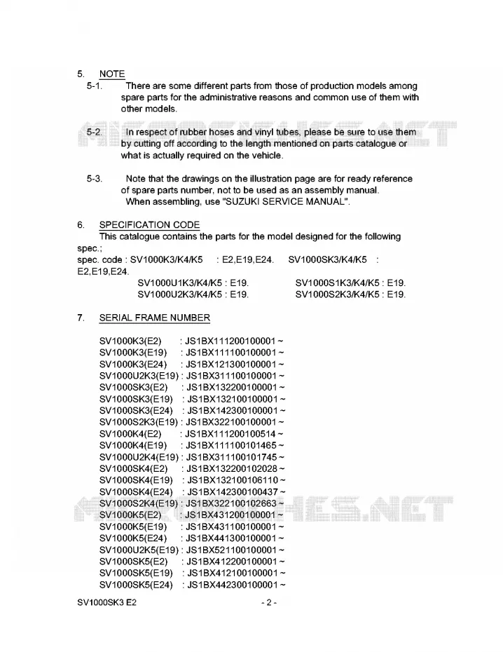 * CATALOG PREFACE * Suzuki MOTO 1000 SV 2003  SV1000U1K3(E2)