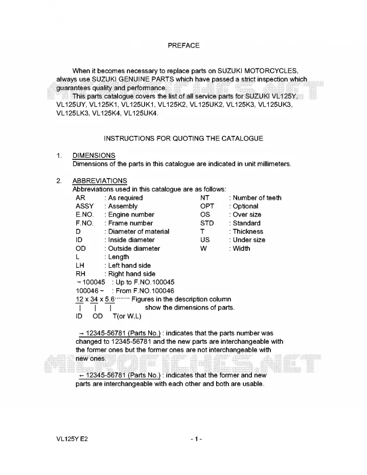 * CATALOG PREFACE * Suzuki MOTO 125 INTRUDER 2003  VL125LK3(E2)