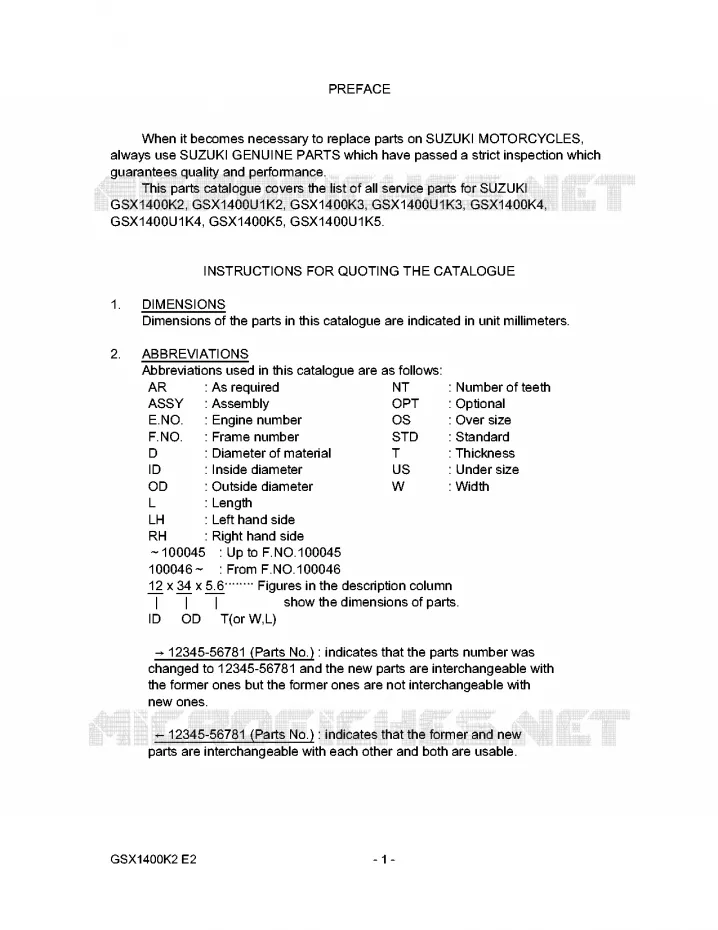 * CATALOG PREFACE * Suzuki MOTO 1400 GSX 2004  GSX1400U1K4(E2)