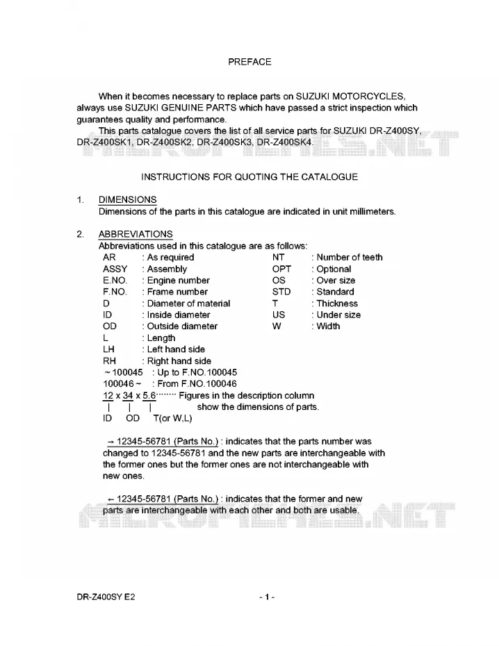 * CATALOG PREFACE * Suzuki MOTO 400 DR-Z 2001  DR-Z400SK1(E2)