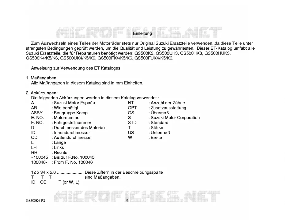* CATALOG PREFACE * Suzuki MOTO 500 GS-E 2005  GS500UK5(P19)