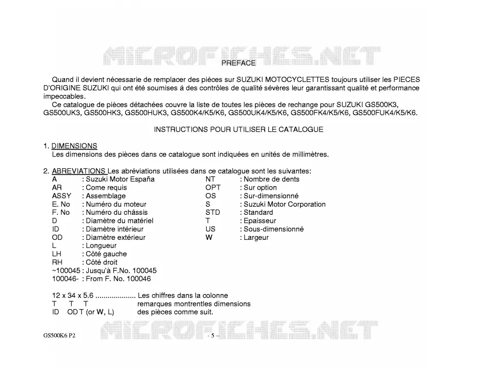 * CATALOG PREFACE * Suzuki MOTO 500 GS-E 2006  GS500K6(P19)