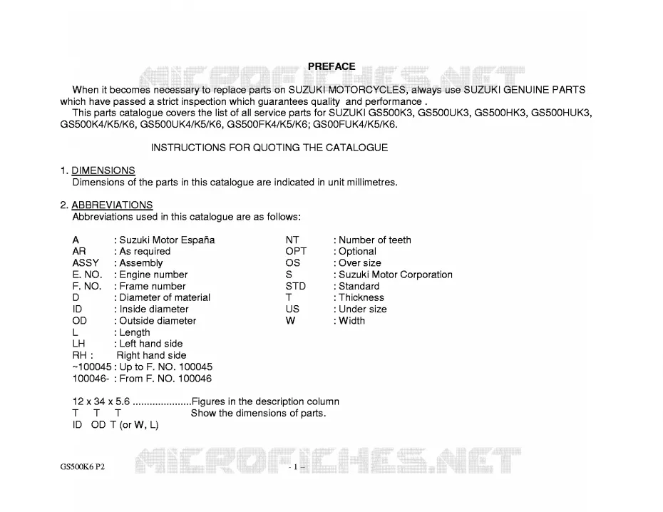 * CATALOG PREFACE * Suzuki MOTO 500 GS-F 2005  GS500FK5(P19)