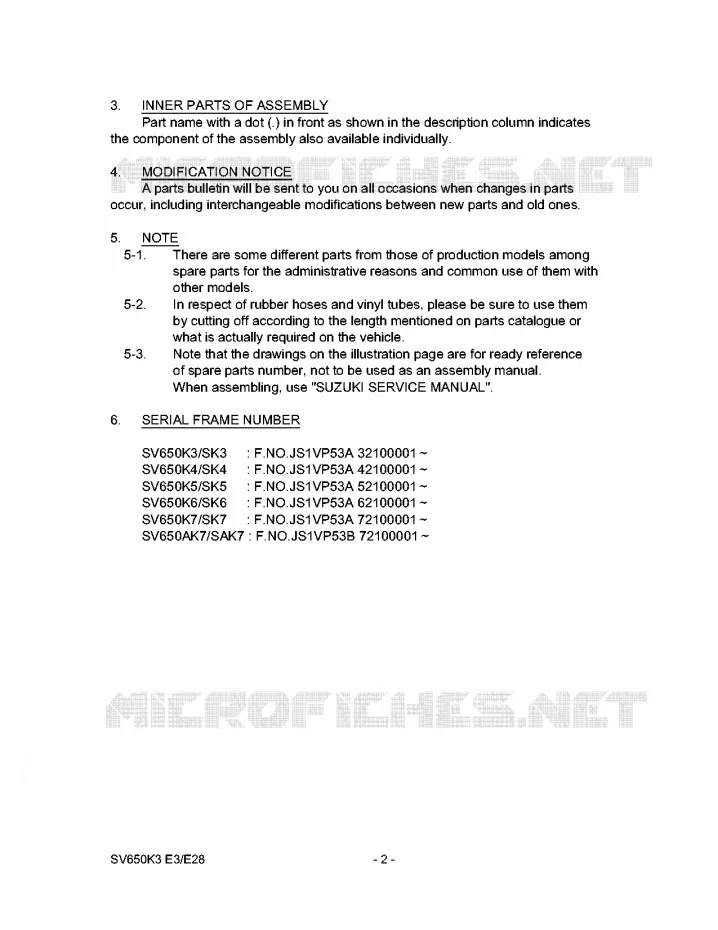 * CATALOG PREFACE * Suzuki MOTO 650 SV 2003  SV650K3/SK3(E3/E28)