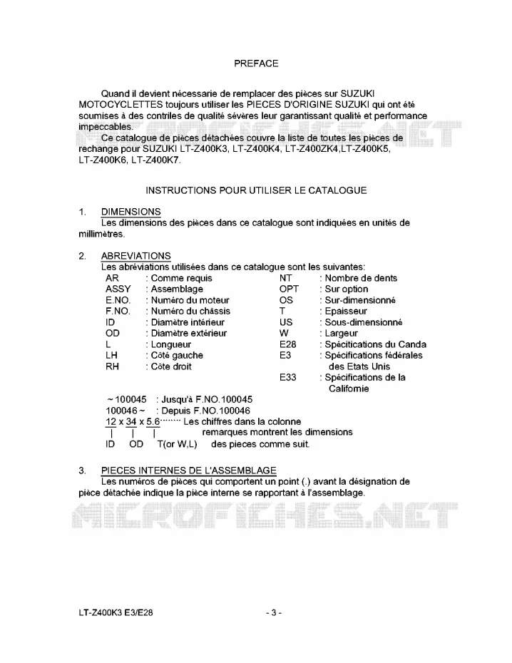 * CATALOG PREFACE * Suzuki QUAD 400 QUADSPORT 2004  LT-Z400K4(E3/E28)