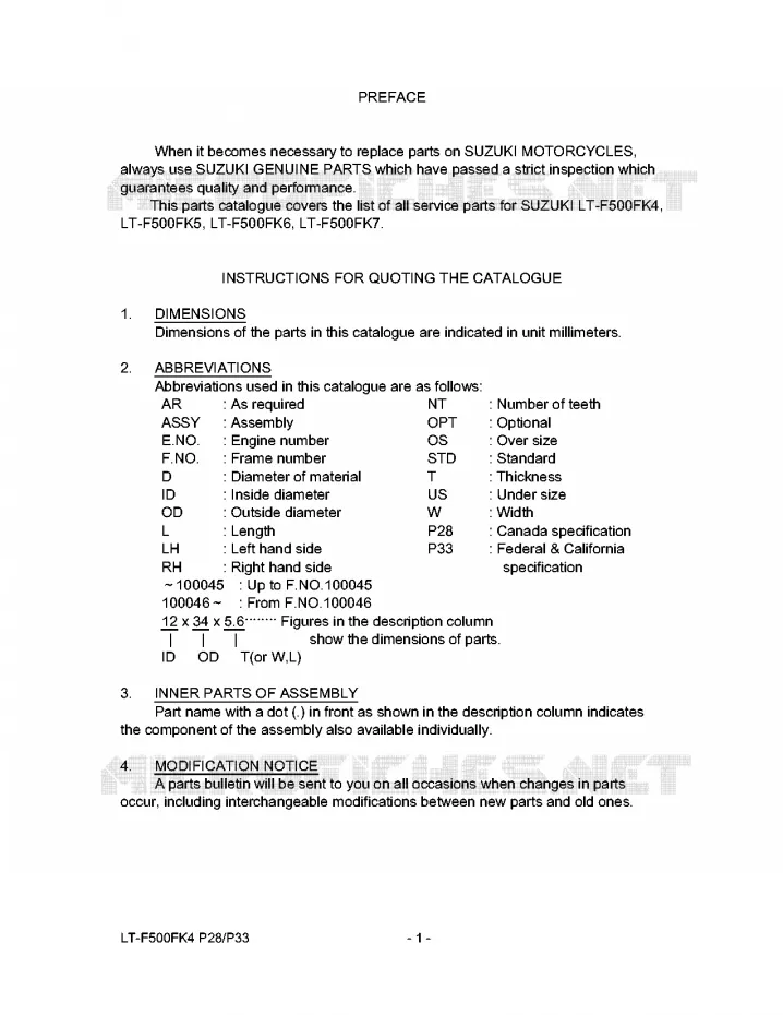 * CATALOG PREFACE * Suzuki QUAD 500 VINSON 2004  LT-F500FK4(P28/P33)