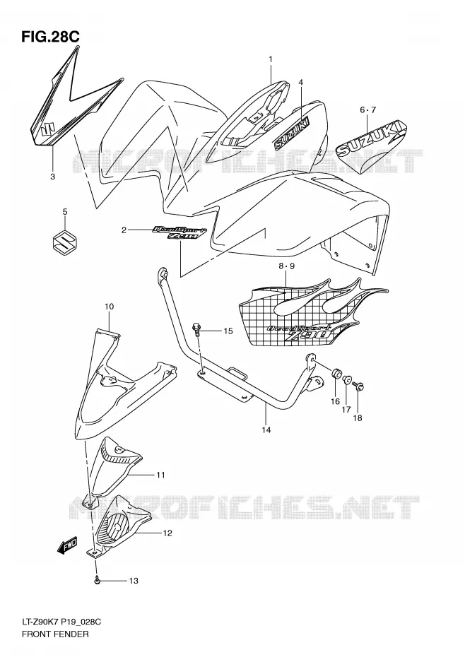 FRONT FENDER (MODEL L0) Suzuki QUAD 90 QUADSPORT 2007  LT-Z90K7(P19)