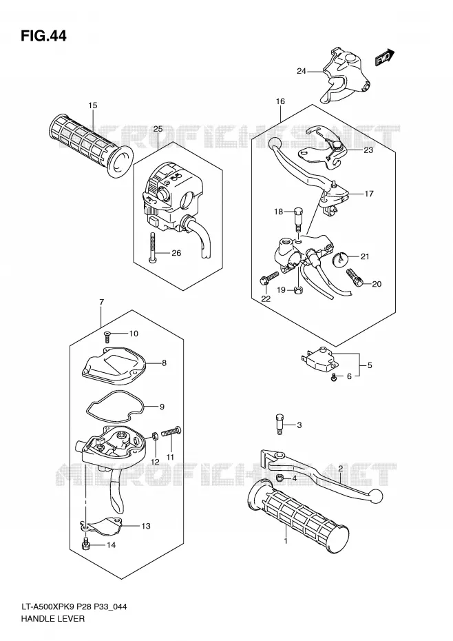 LEVERS - HANDGRIPS Suzuki QUAD 500 KINGQUAD 2010  LT-A500XPZL0(P28/P33)