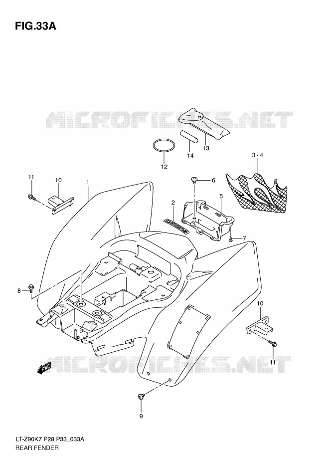 REAR FENDER (MODEL L0) Suzuki QUAD 90 QUADSPORT 2009  LT-Z90K9(P28/P33)