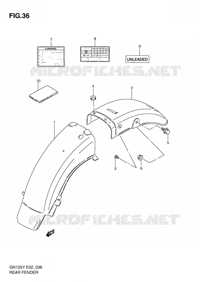 REAR FENDER (MODEL V/W/X) Suzuki MOTO 125 GN 1998  GN125EW(E2)