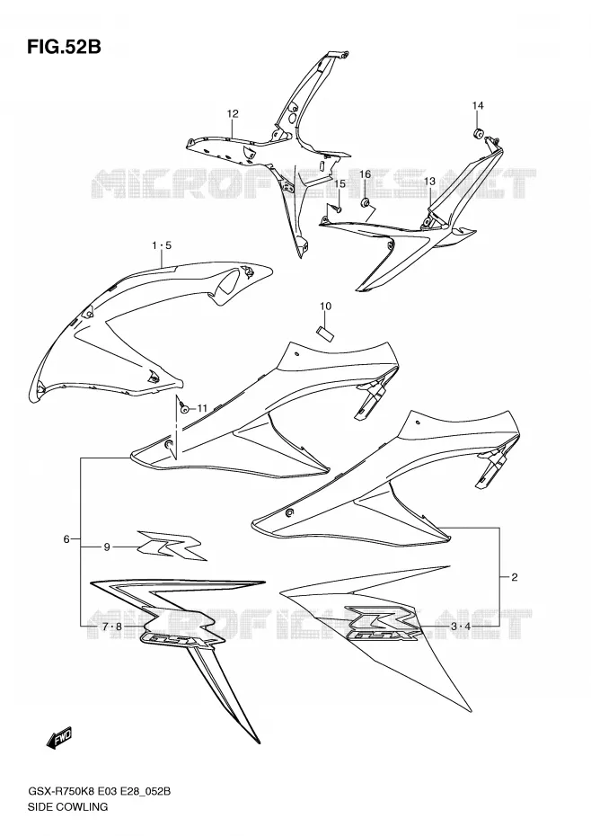 SIDE FAIRING (MODEL L0) Suzuki MOTO 750 GSX-R 2009  GSX-R750K9(E3/E28)