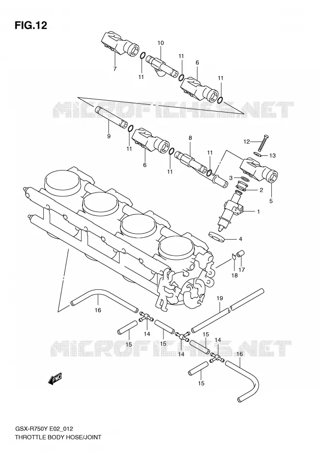THROTTLE BODY HOSE/JOINT (MODEL Y) Suzuki MOTO 750 GSX-R 2002  GSX-R750U1K2(E2)
