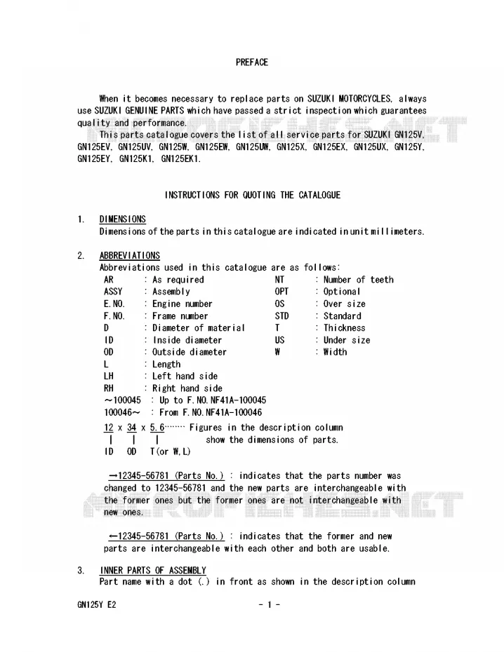 * CATALOG PREFACE * Suzuki MOTO 125 GN 1998  GN125EW(E2)