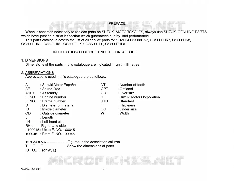 * CATALOG PREFACE * Suzuki MOTO 500 GS-E 2007  GS500HK7(P24)