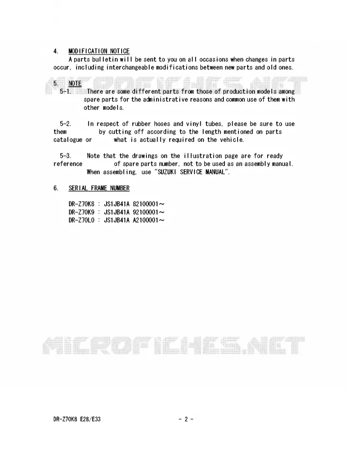 * CATALOG PREFACE * Suzuki MOTO 70 DR-Z 2011  DR-Z70L0(E28/E33)