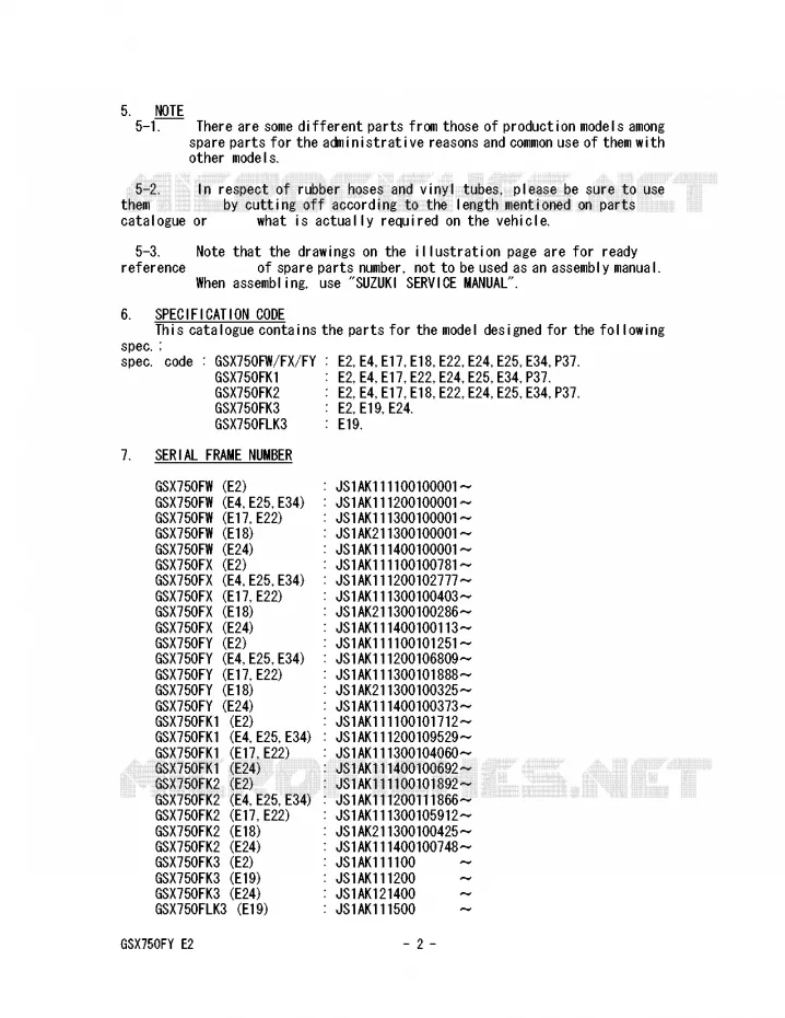 * CATALOG PREFACE * Suzuki MOTO 750 GSX-F 2002  GSX750FK2(E2)