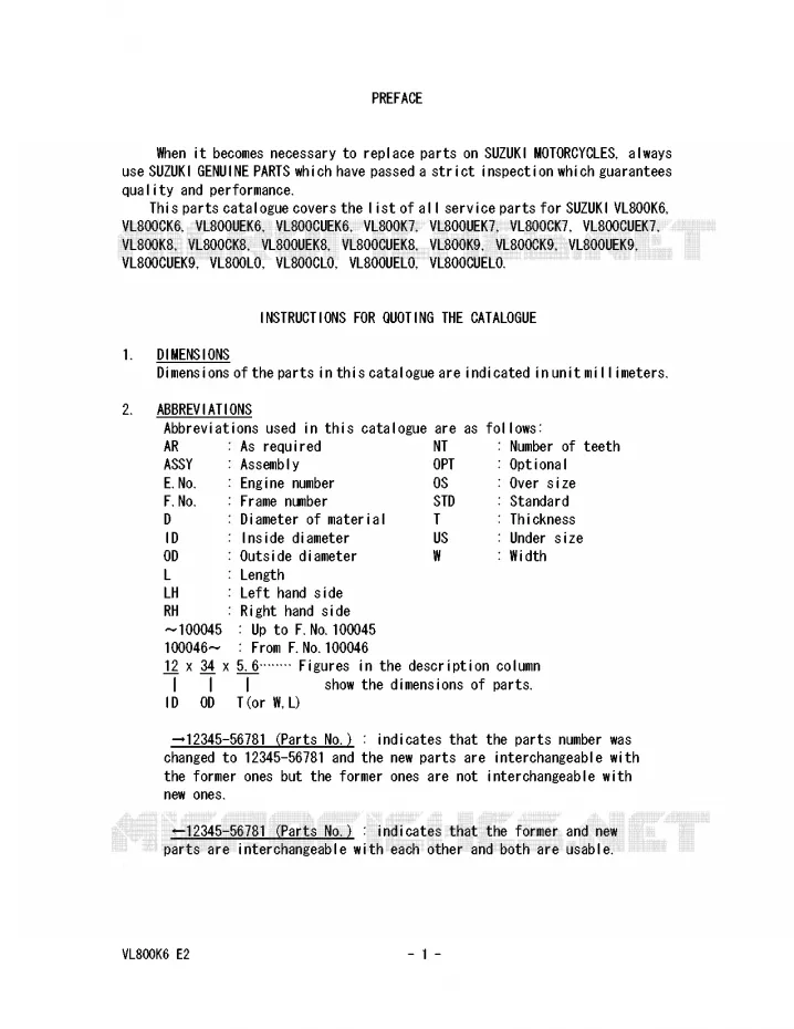 * CATALOG PREFACE * Suzuki MOTO 800 VOLUSIA 2008  VL800CUEK8(E2)