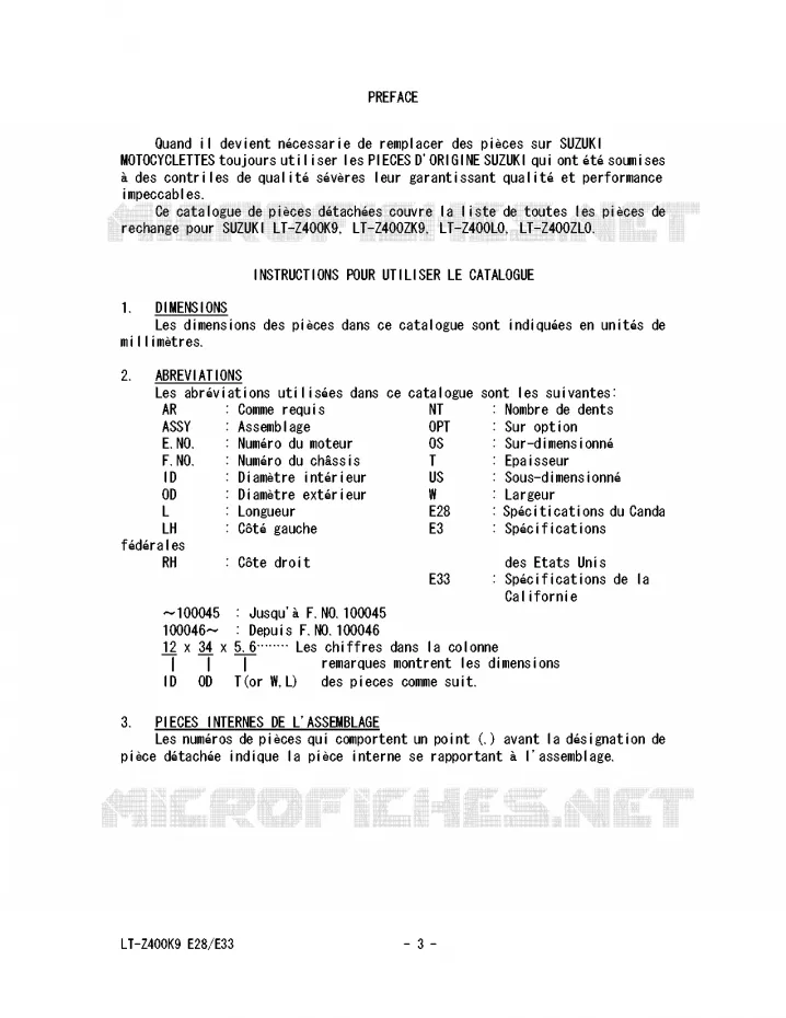 * CATALOG PREFACE * Suzuki QUAD 400 QUADSPORT 2010  LT-Z400ZL0(E28/E33)