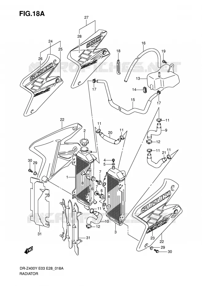 RADIATOR (MODEL K2/K3/K4) Suzuki MOTO 400 DR-Z 2000  DR-Z400EY(E3/E28)