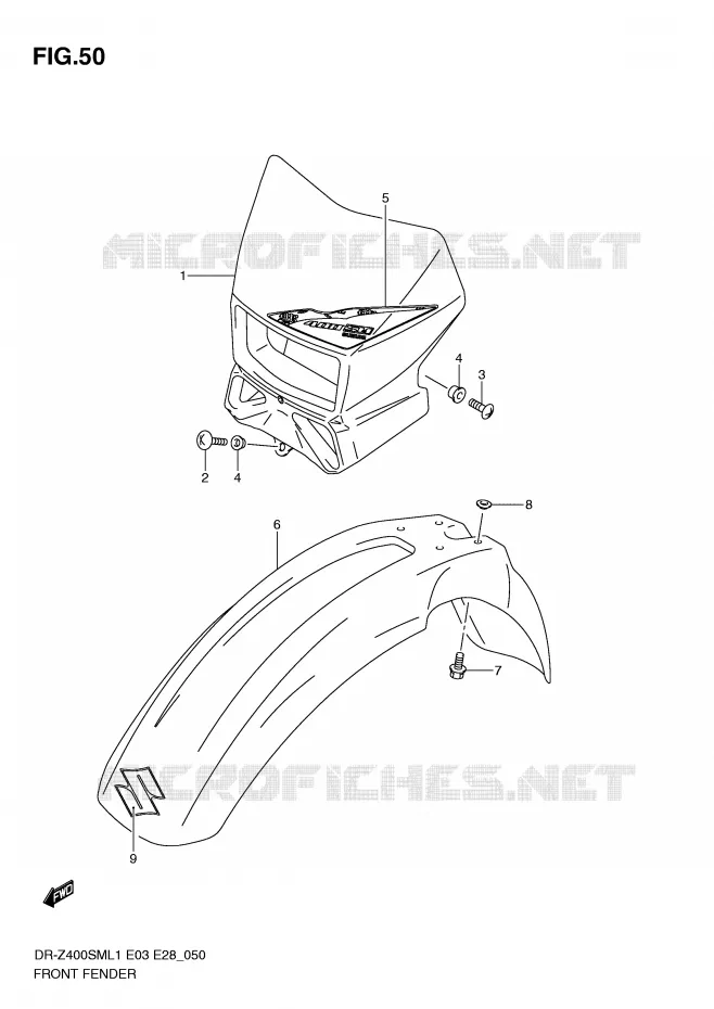 FRONT FENDER Suzuki MOTO 400 DR-Z 2011  DR-Z400SML1(E3/E28)