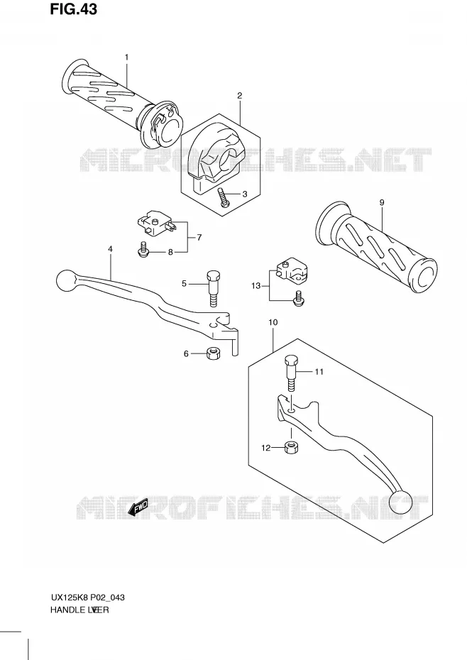 LEVERS - HANDGRIPS (MODEL K8) Suzuki SCOOTER 125 SIXTEEN 2008  UX125K8(P02)