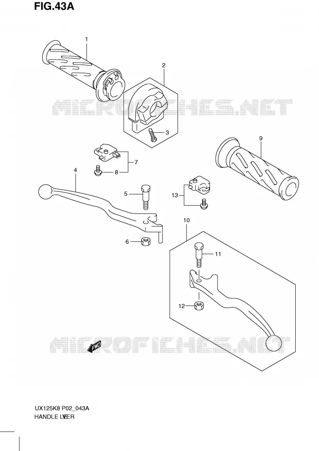 LEVERS - HANDGRIPS (MODEL L0) Suzuki SCOOTER 125 SIXTEEN 2010  UX125L0(P02)