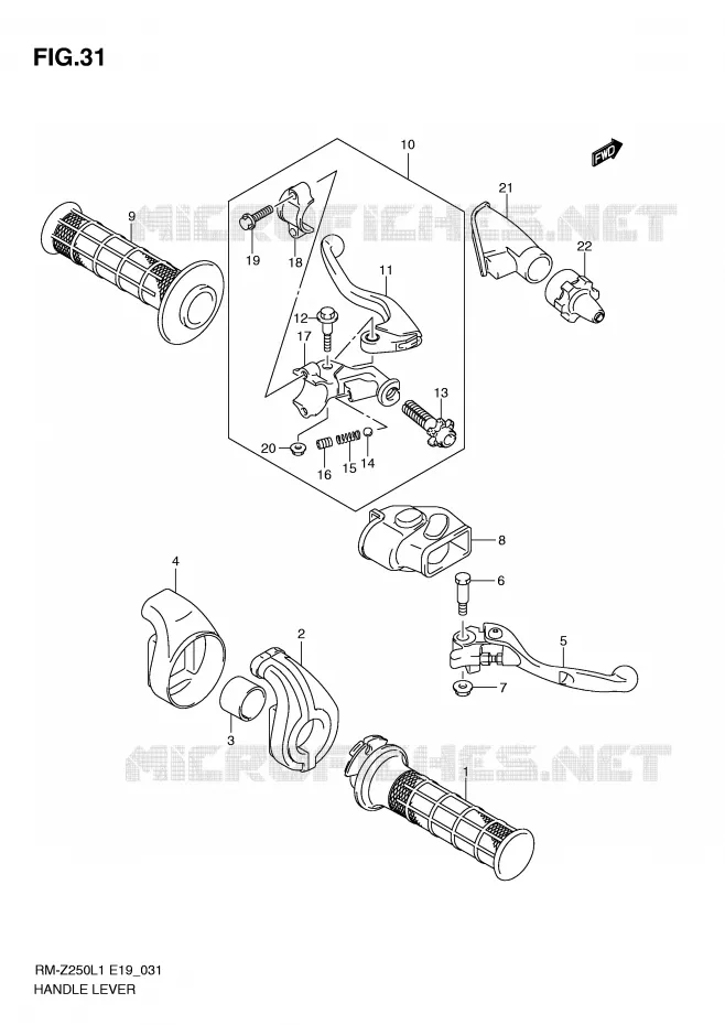 LEVERS - HANDGRIPS Suzuki MOTO 250 RM-Z 2011  RM-Z250L1(E19)