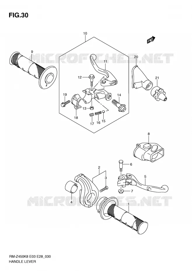 LEVERS - HANDGRIPS Suzuki MOTO 450 RM-Z 2011  RM-Z450L1(E3/E28)