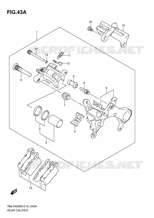 REAR CALIPER (RM-Z450L1) Suzuki MOTO 450 RM-Z 2012  RM-Z450L1(E19)