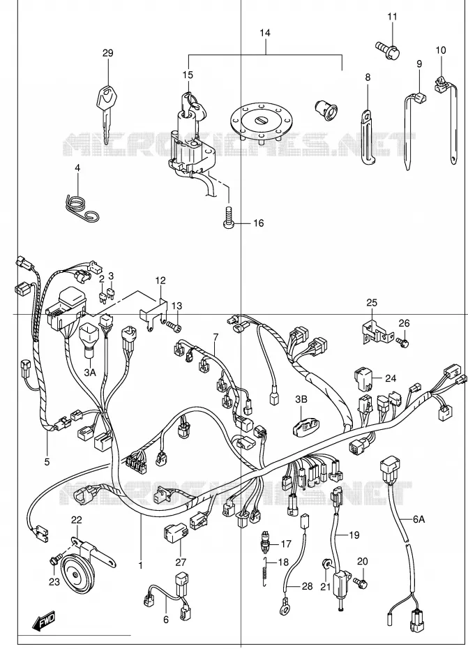 WIRING HARNESS (MODEL X/Y/K1/K2) Suzuki MOTO 1300 HAYABUSA 2003  GSX1300RK3(E2)