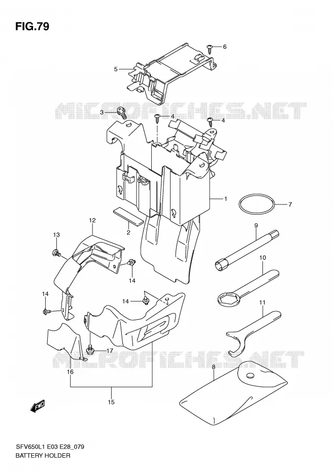 BATTERY HOLDER (SFV650AL1 E33) Suzuki MOTO 650 GLADIUS 2011  SFV650AL1(E3/E28)