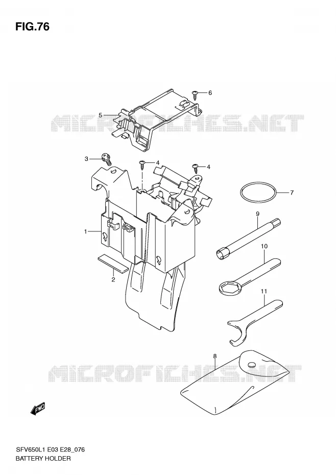 BATTERY HOLDER (SFV650L1 E3) Suzuki MOTO 650 GLADIUS 2011  SFV650AL1(E3/E28)