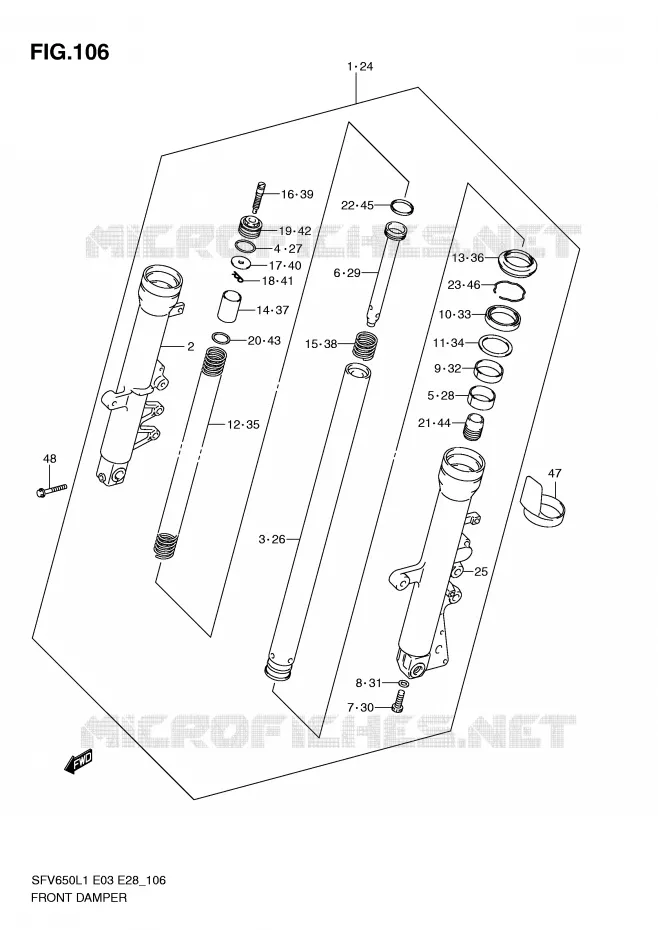 FRONT FORK (SFV650AL1 E28) Suzuki MOTO 650 GLADIUS 2011  SFV650L1(E3/E28)