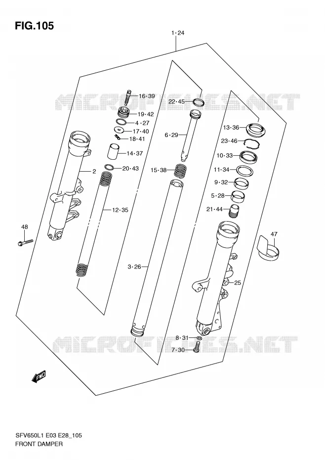 FRONT FORK (SFV650L1 E33) Suzuki MOTO 650 GLADIUS 2011  SFV650AL1(E3/E28)