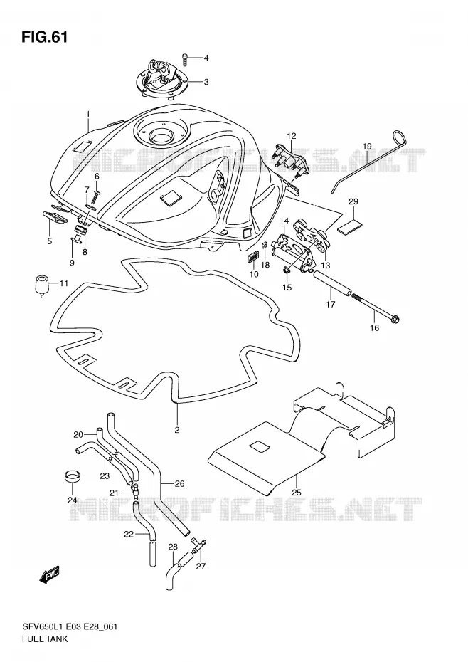FUEL TANK (SFV650L1 E3) Suzuki MOTO 650 GLADIUS 2011  SFV650AL1(E3/E28)