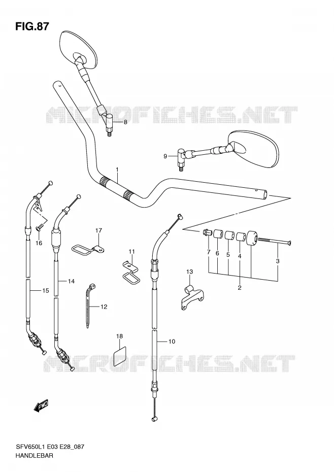 HANDLEBAR (SFV650L1 E3) Suzuki MOTO 650 GLADIUS 2011  SFV650AL1(E3/E28)