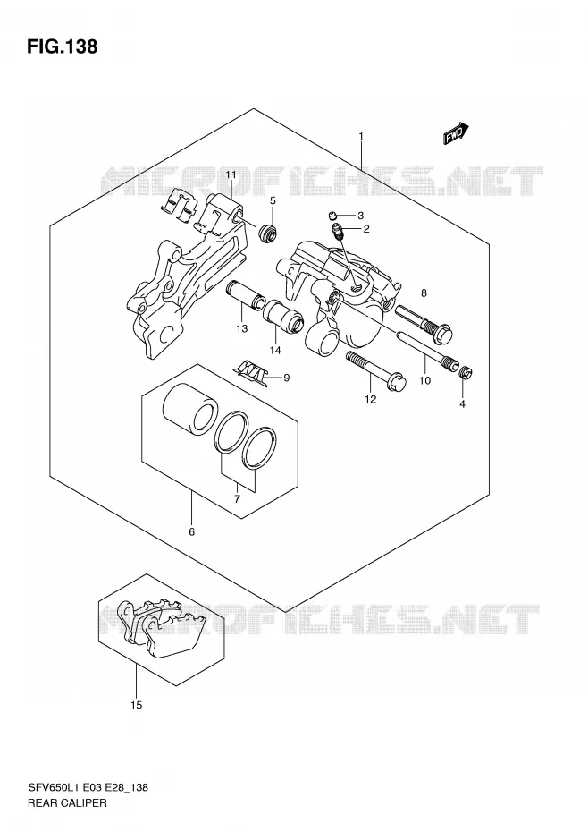 REAR CALIPER (SFV650L1 E28) Suzuki MOTO 650 GLADIUS 2011  SFV650L1(E3/E28)