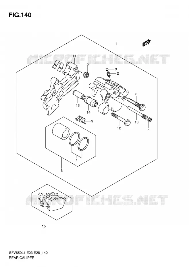 REAR CALIPER (SFV650L1 E33) Suzuki MOTO 650 GLADIUS 2011  SFV650AL1(E3/E28)