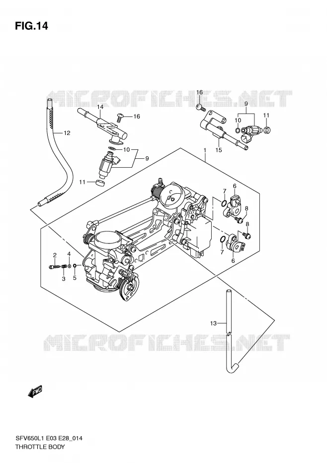 THROTTLE BODY (SFV650AL1 E28) Suzuki MOTO 650 GLADIUS 2011  SFV650AL1(E3/E28)