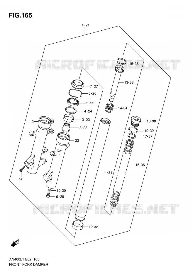 FRONT FORK (AN400L1 E2) Suzuki SCOOTER 400 BURGMAN 2011  AN400AL1(E2)