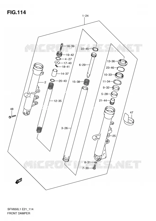 FRONT FORK (SFV650UAL1 E21) Suzuki MOTO 650 GLADIUS 2011  SFV650L1(E21)