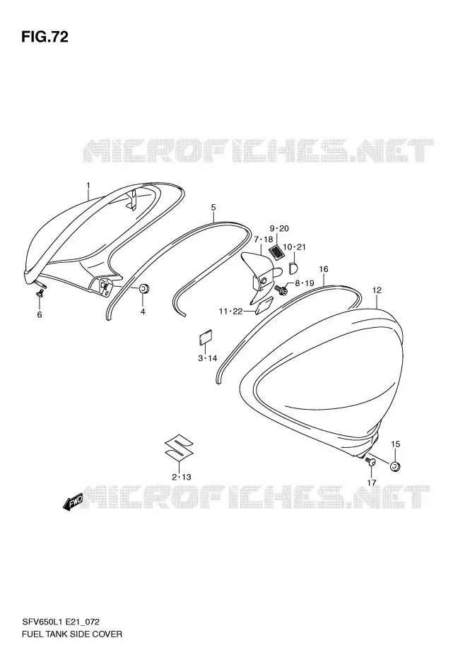 FUEL TANK SIDE COVER Suzuki MOTO 650 GLADIUS 2011  SFV650UAL1(E21)
